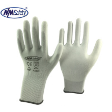 NMSAFETY white polyester PU protective work gloves